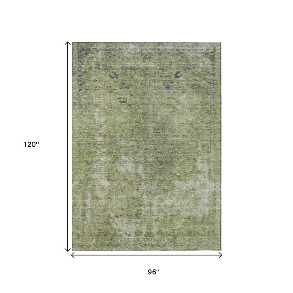 3' X 5' Artichoke Green And Beige Abstract Washable Indoor Outdoor Area Rug