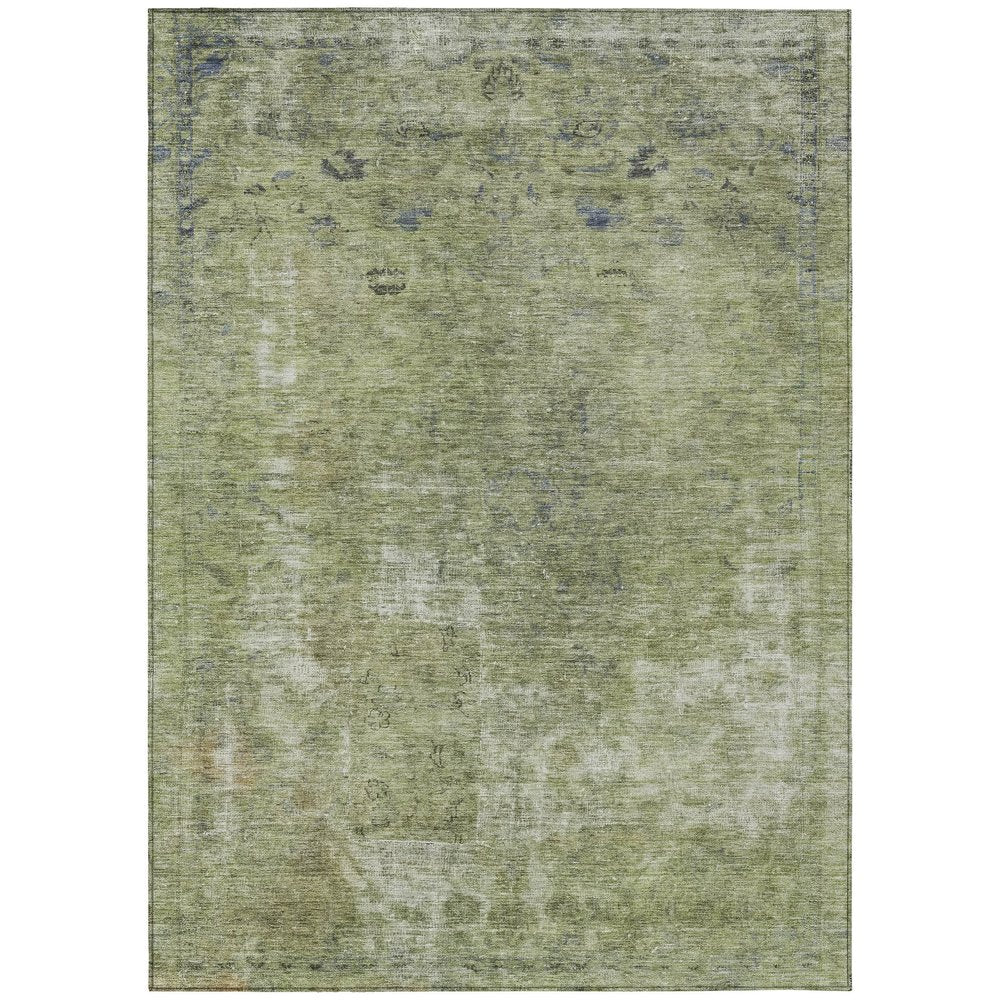 3' X 5' Artichoke Green And Beige Abstract Washable Indoor Outdoor Area Rug