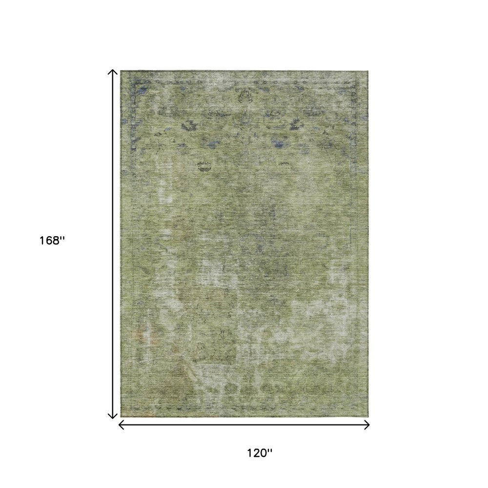 3' X 5' Artichoke Green And Beige Abstract Washable Indoor Outdoor Area Rug