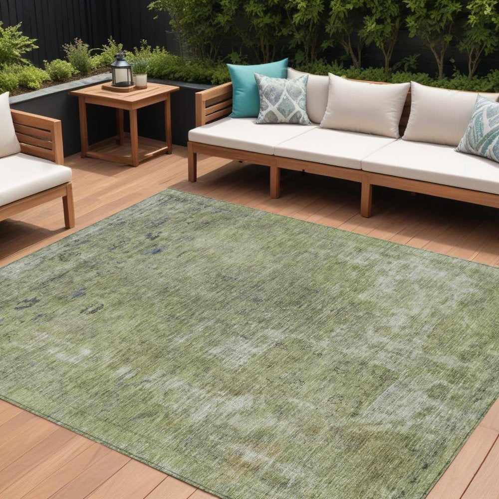 3' X 5' Artichoke Green And Beige Abstract Washable Indoor Outdoor Area Rug