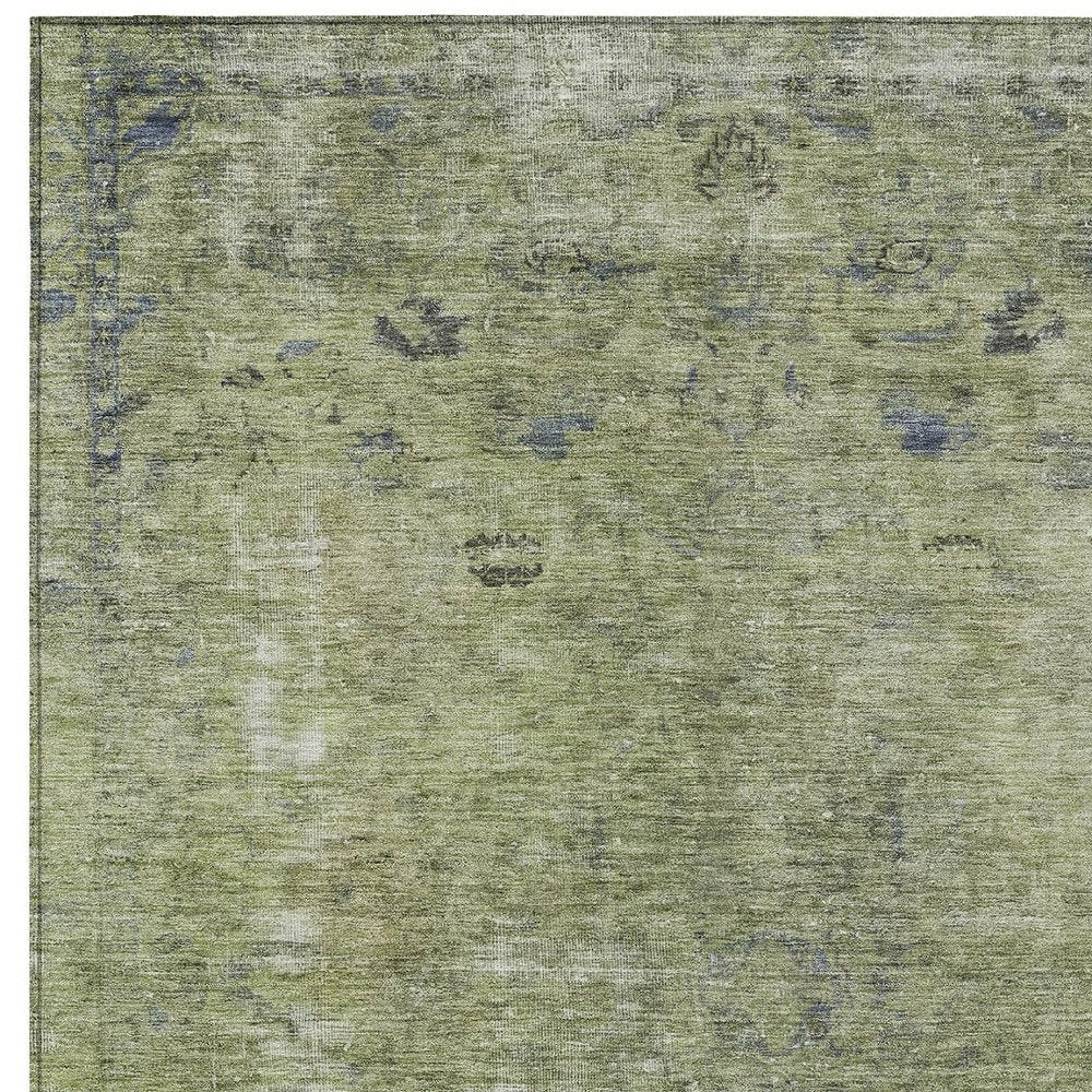 3' X 5' Artichoke Green And Beige Abstract Washable Indoor Outdoor Area Rug