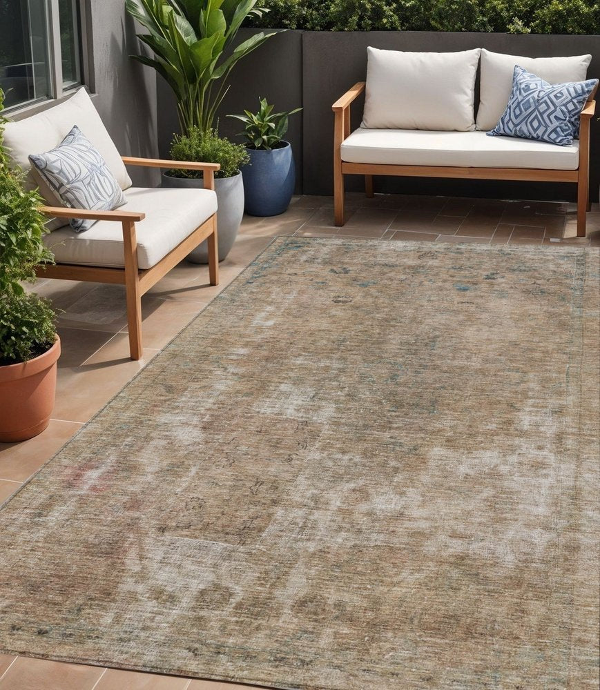 3' X 5' Beige And Taupe Abstract Washable Indoor Outdoor Area Rug
