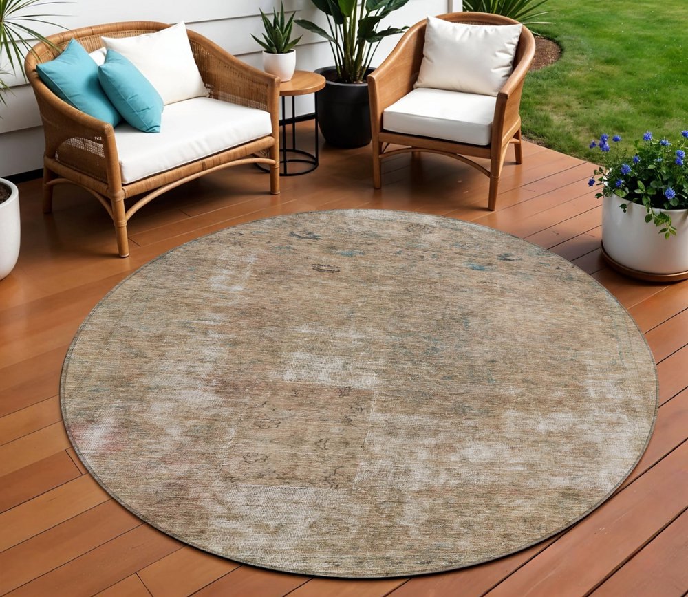 3' X 5' Beige And Taupe Abstract Washable Indoor Outdoor Area Rug