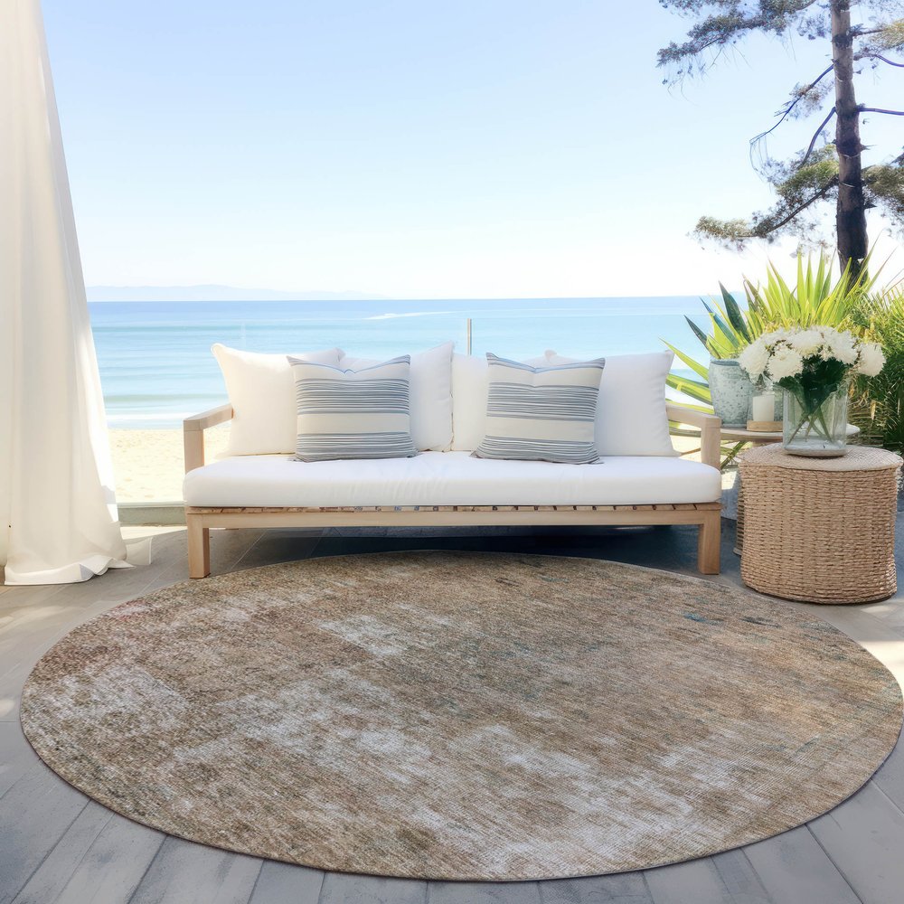 3' X 5' Beige And Taupe Abstract Washable Indoor Outdoor Area Rug