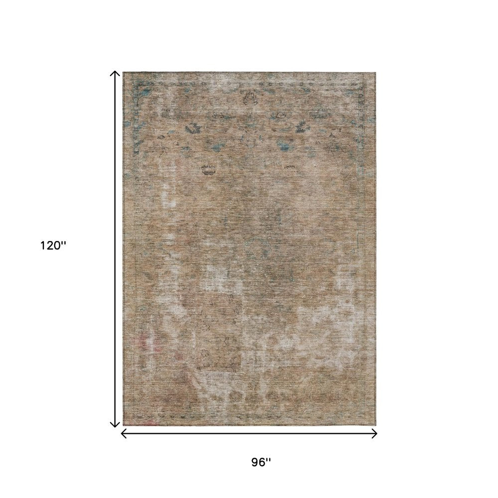 3' X 5' Beige And Taupe Abstract Washable Indoor Outdoor Area Rug