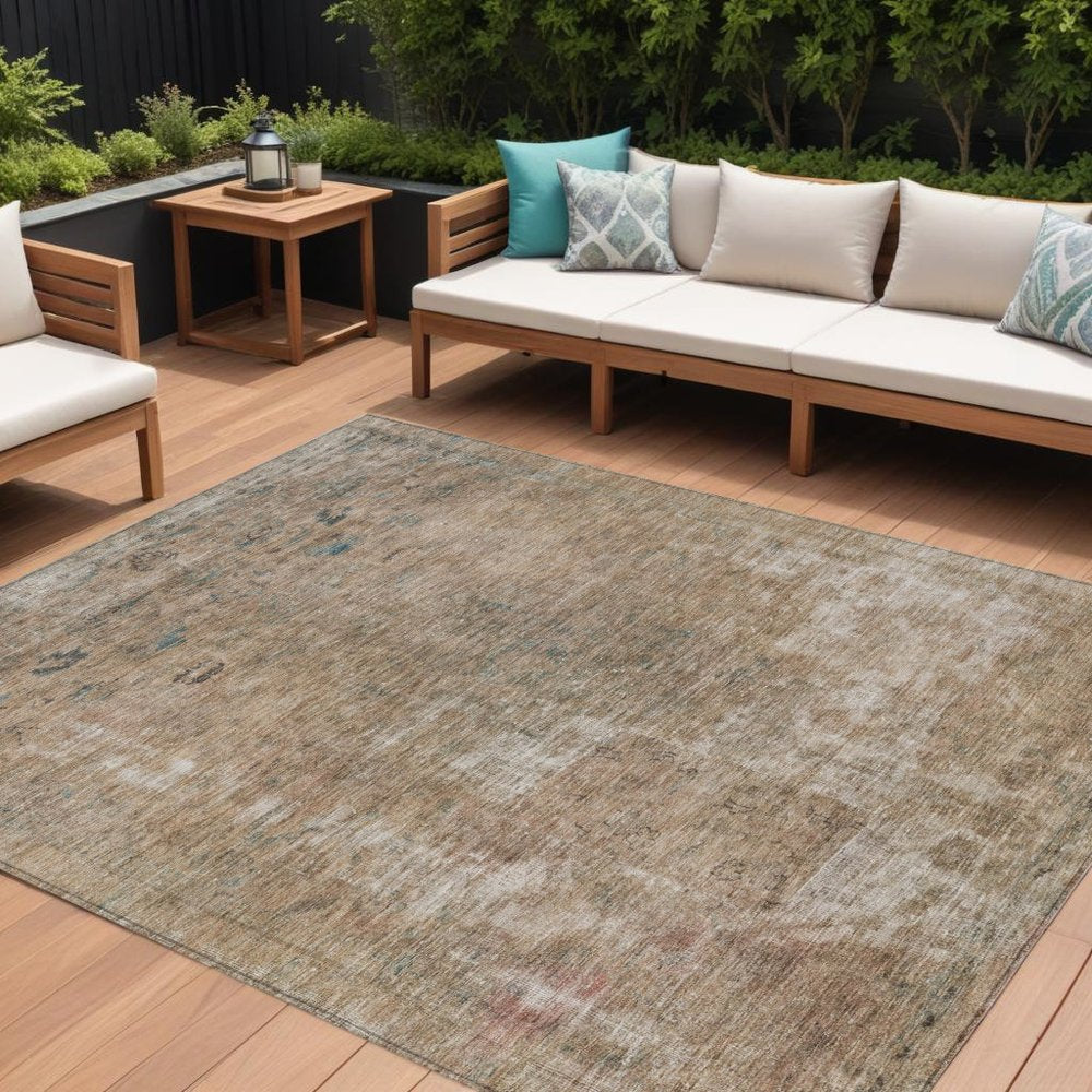 3' X 5' Beige And Taupe Abstract Washable Indoor Outdoor Area Rug
