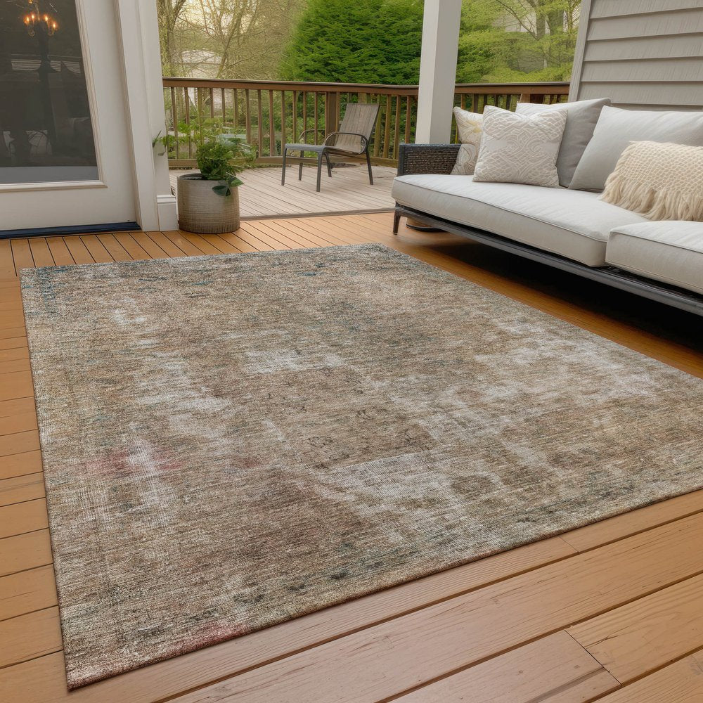 3' X 5' Beige And Taupe Abstract Washable Indoor Outdoor Area Rug