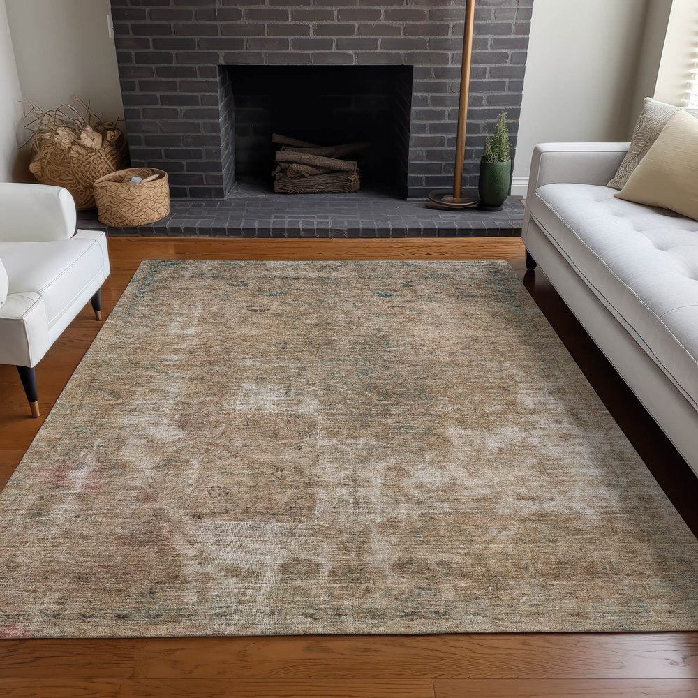 3' X 5' Beige And Taupe Abstract Washable Indoor Outdoor Area Rug