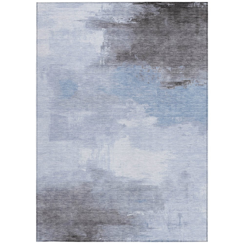 5' X 8' Sky Blue Gray And Ivory Abstract Washable Indoor Outdoor Area Rug
