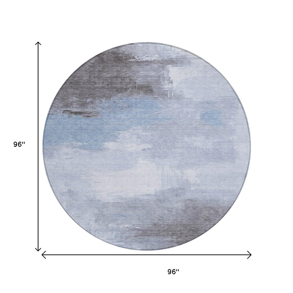 5' X 8' Sky Blue Gray And Ivory Abstract Washable Indoor Outdoor Area Rug