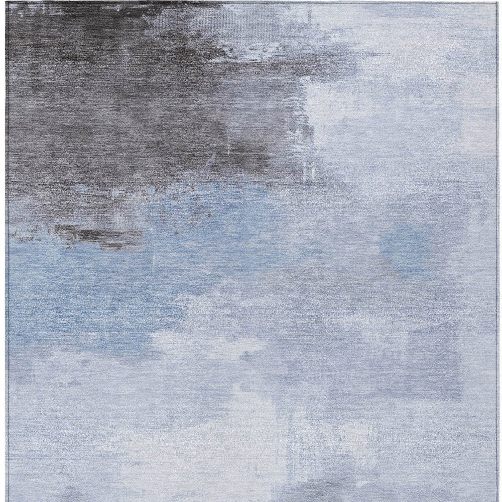 5' X 8' Sky Blue Gray And Ivory Abstract Washable Indoor Outdoor Area Rug