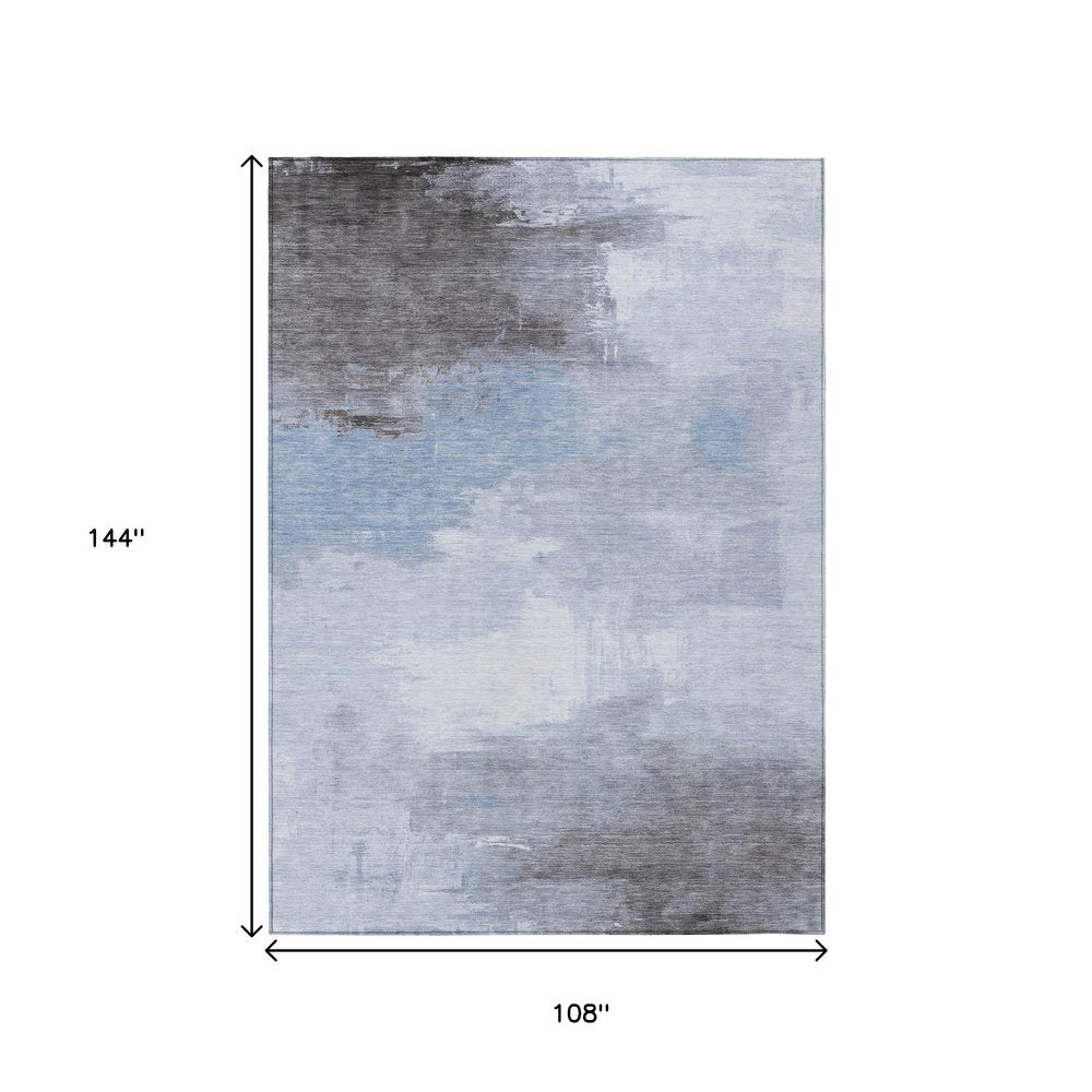 5' X 8' Sky Blue Gray And Ivory Abstract Washable Indoor Outdoor Area Rug