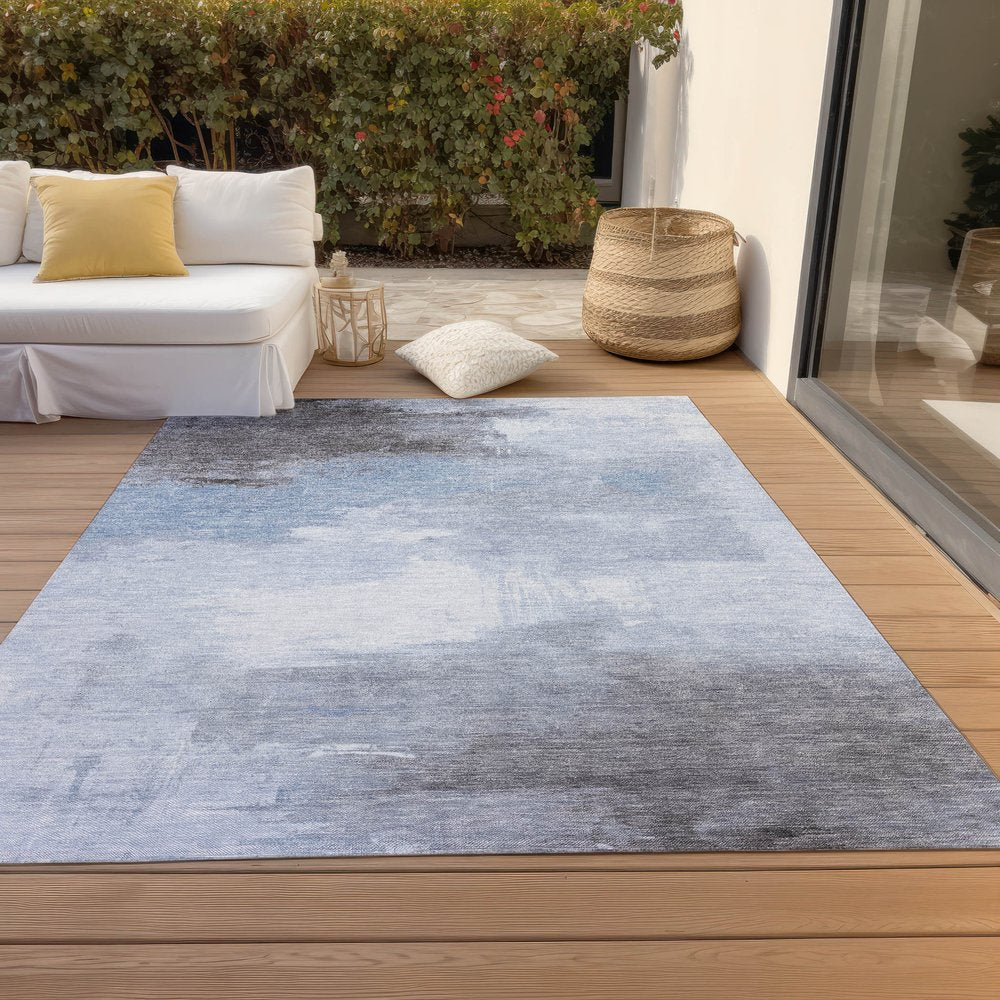 5' X 8' Sky Blue Gray And Ivory Abstract Washable Indoor Outdoor Area Rug