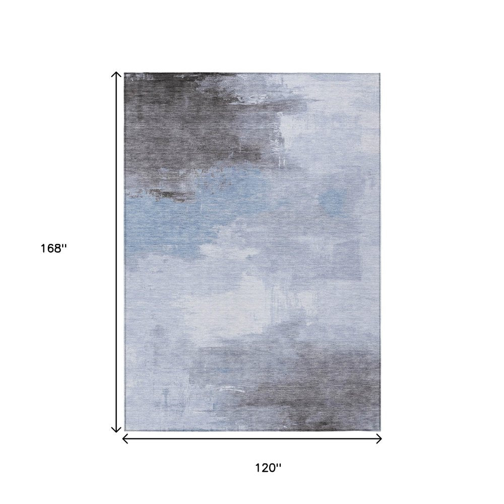 5' X 8' Sky Blue Gray And Ivory Abstract Washable Indoor Outdoor Area Rug