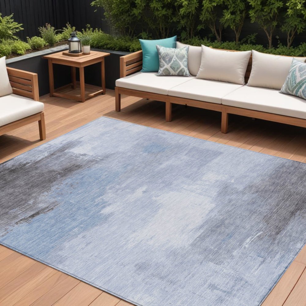 5' X 8' Sky Blue Gray And Ivory Abstract Washable Indoor Outdoor Area Rug