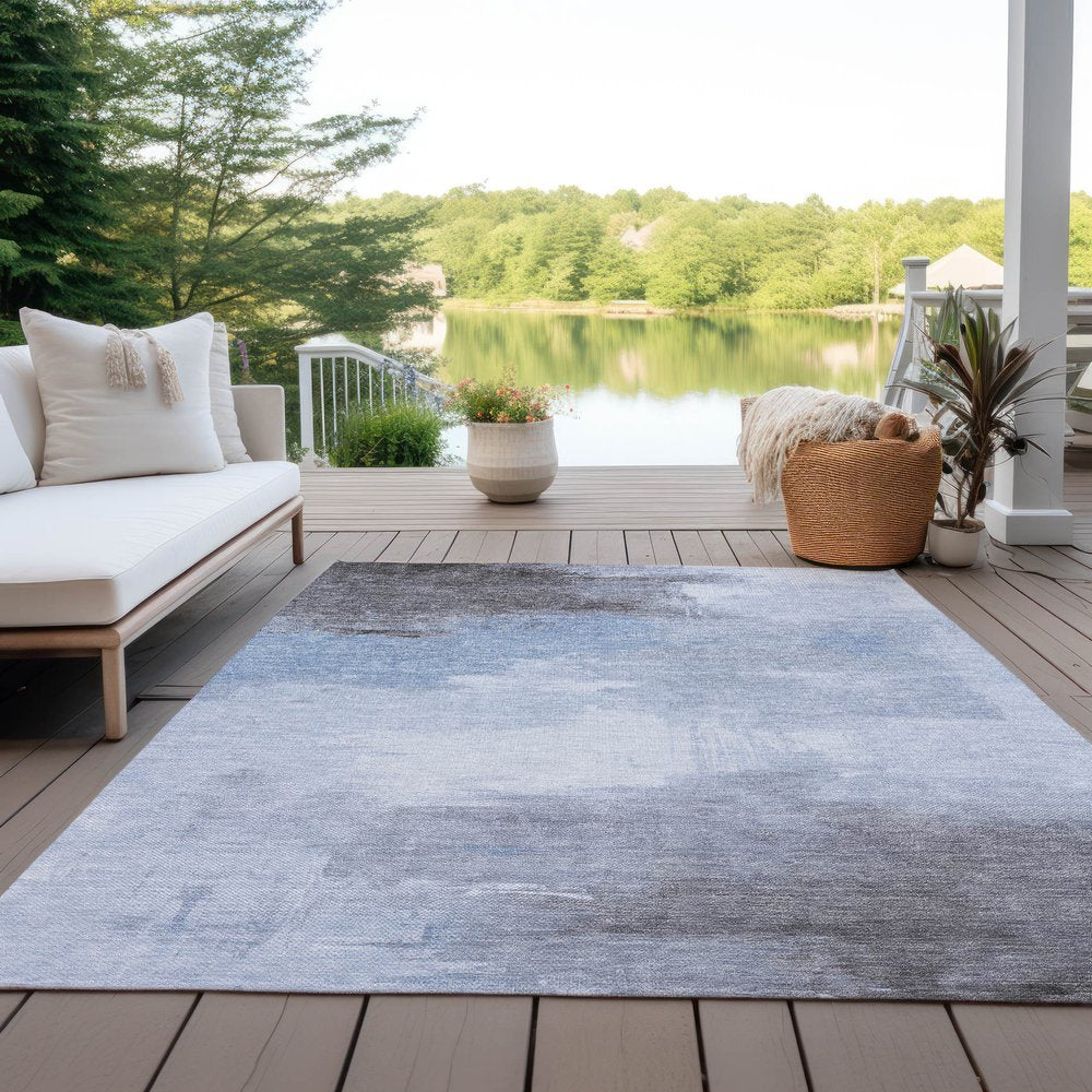 5' X 8' Sky Blue Gray And Ivory Abstract Washable Indoor Outdoor Area Rug