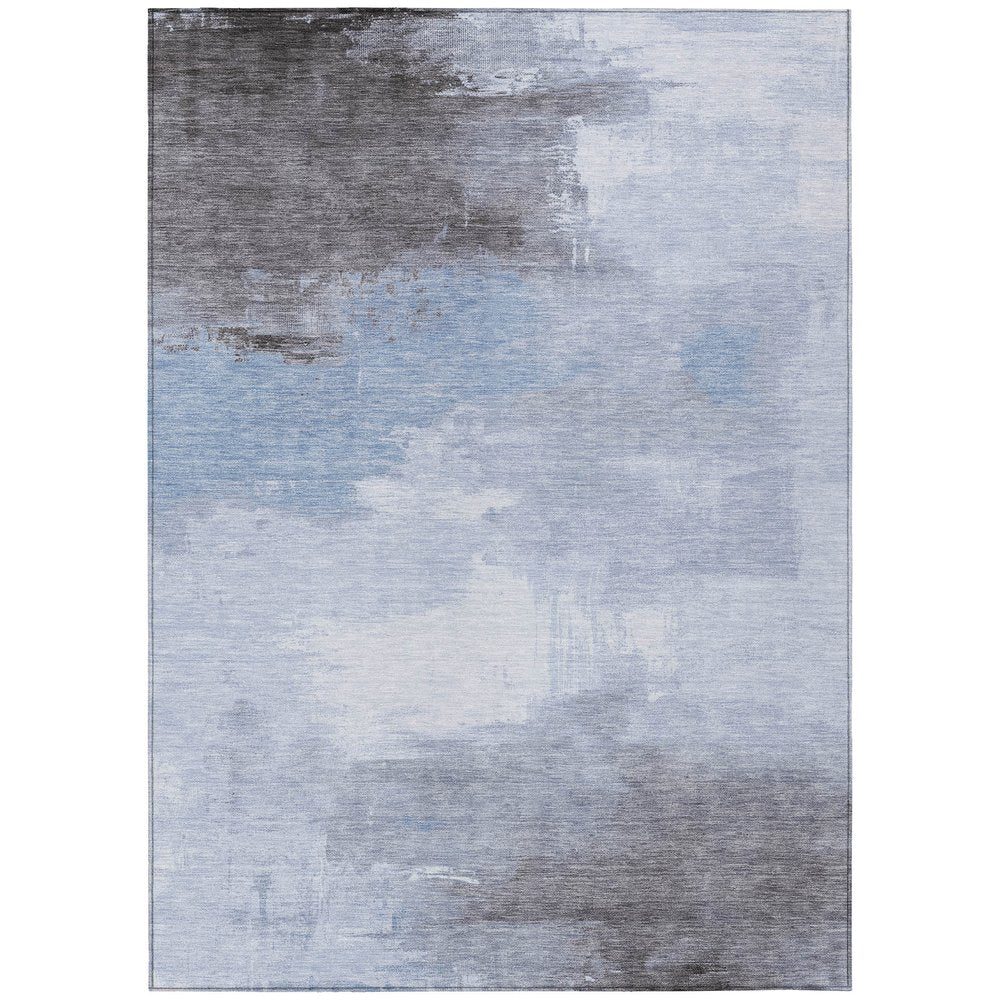 5' X 8' Sky Blue Gray And Ivory Abstract Washable Indoor Outdoor Area Rug