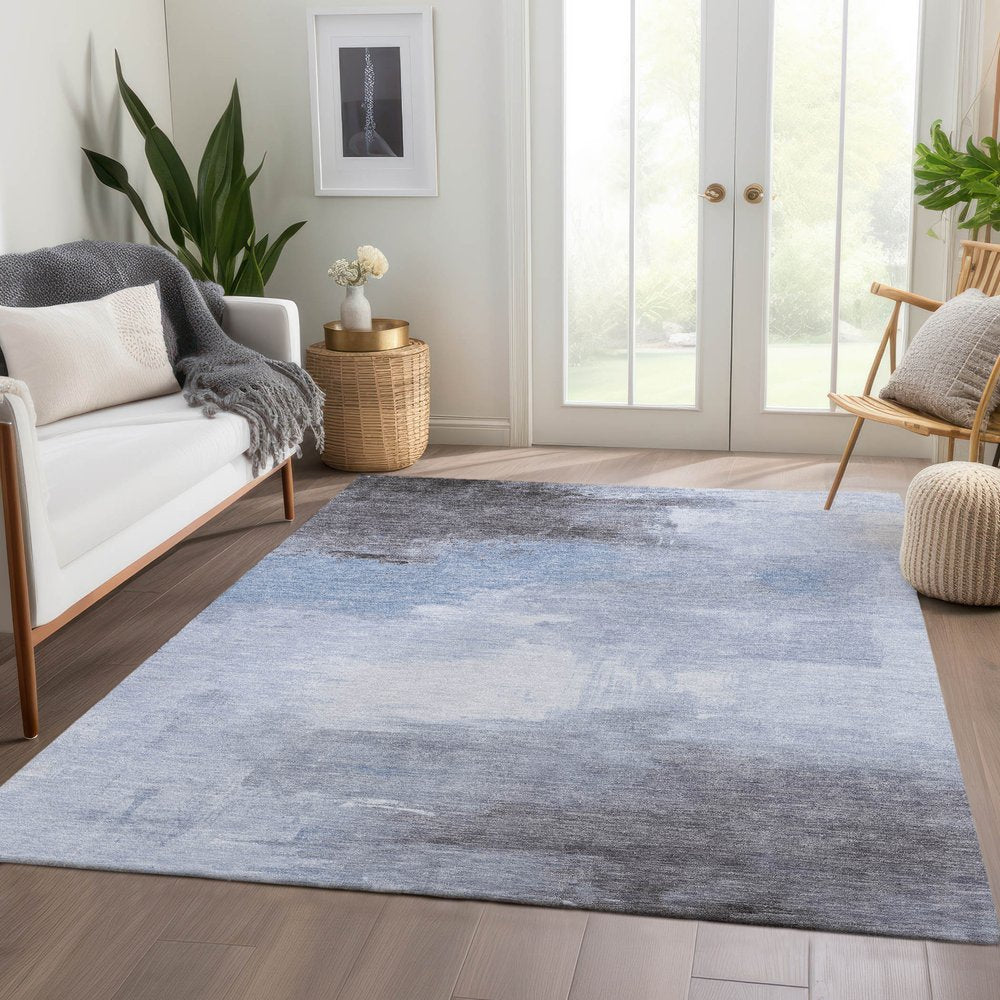 5' X 8' Sky Blue Gray And Ivory Abstract Washable Indoor Outdoor Area Rug