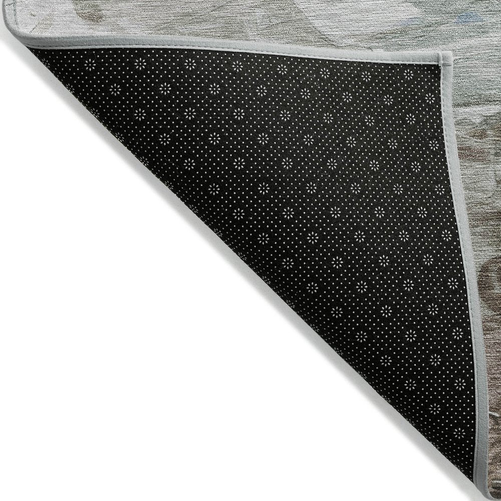 3' X 5' Denim Blue Taupe And Ivory Abstract Washable Indoor Outdoor Area Rug