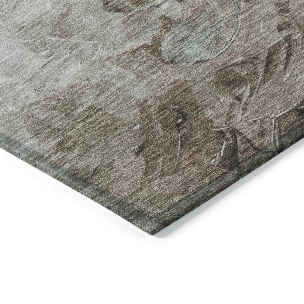 3' X 5' Denim Blue Taupe And Ivory Abstract Washable Indoor Outdoor Area Rug
