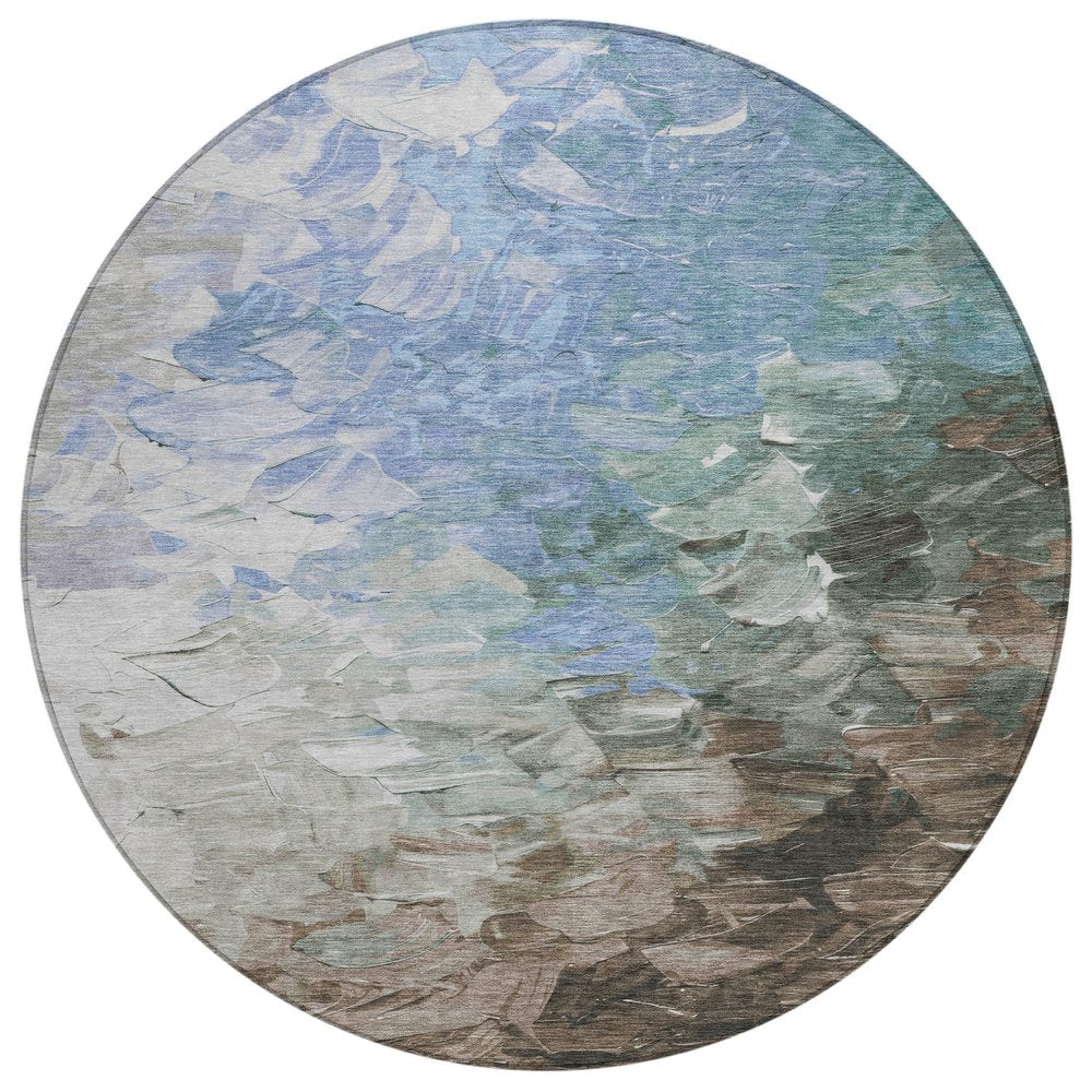 3' X 5' Denim Blue Taupe And Ivory Abstract Washable Indoor Outdoor Area Rug