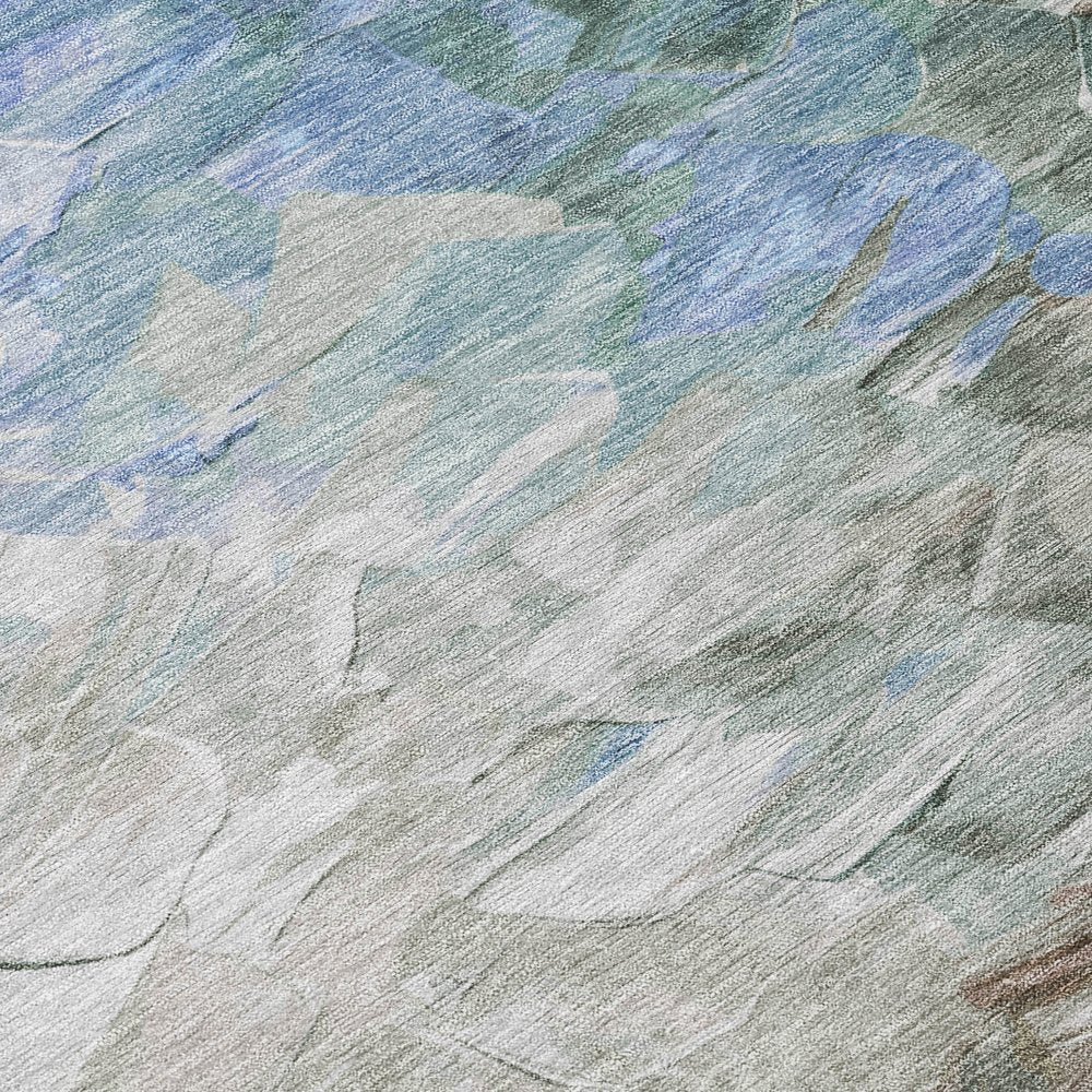 3' X 5' Denim Blue Taupe And Ivory Abstract Washable Indoor Outdoor Area Rug