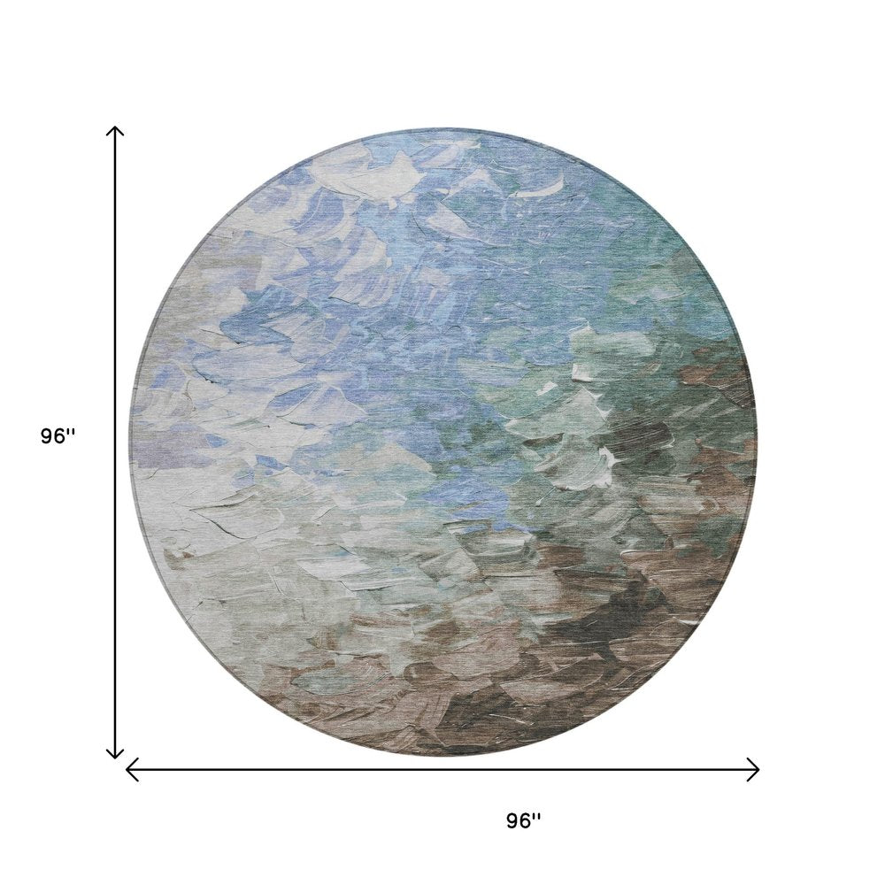 3' X 5' Denim Blue Taupe And Ivory Abstract Washable Indoor Outdoor Area Rug