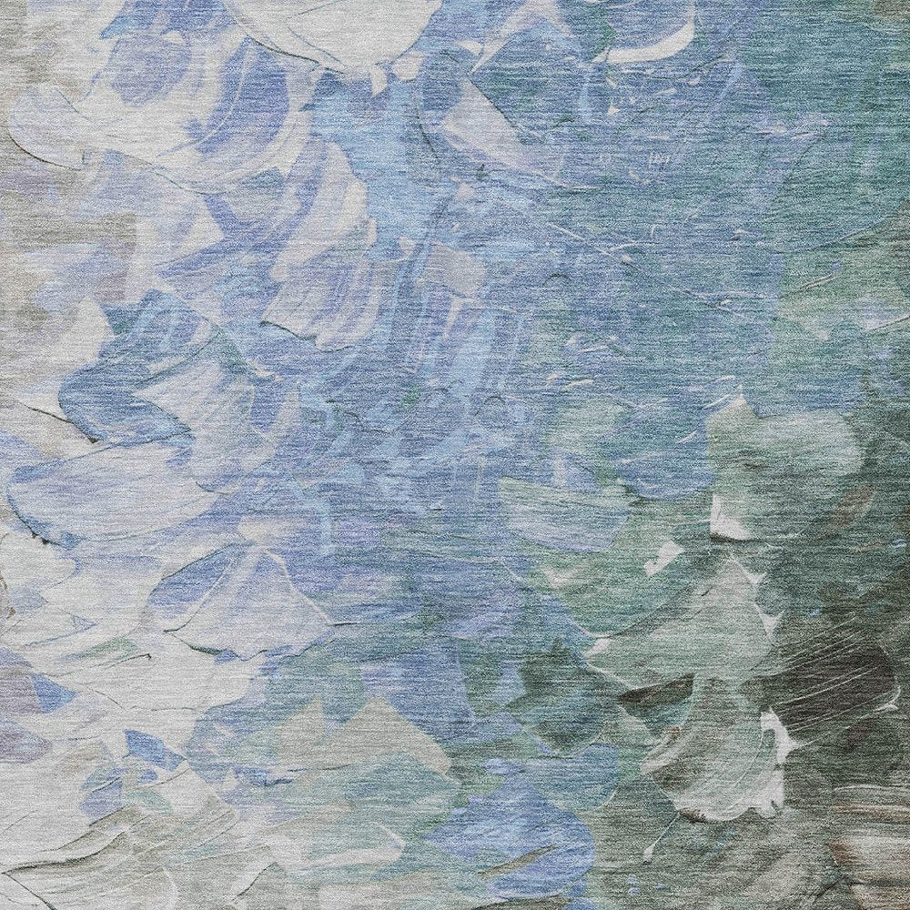 3' X 5' Denim Blue Taupe And Ivory Abstract Washable Indoor Outdoor Area Rug