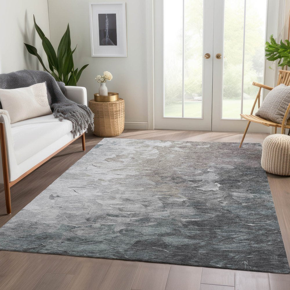 3' X 5' Taupe Brown And Silver Abstract Washable Indoor Outdoor Area Rug