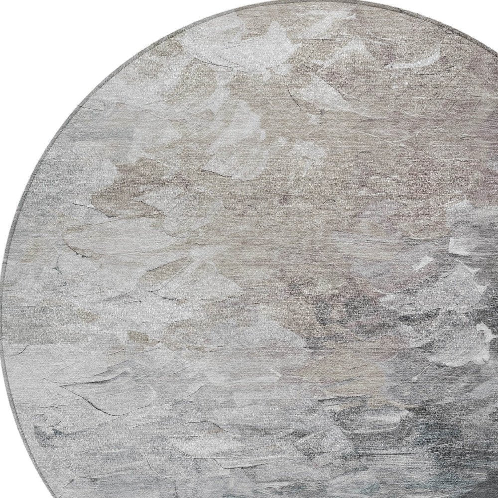 3' X 5' Taupe Brown And Silver Abstract Washable Indoor Outdoor Area Rug
