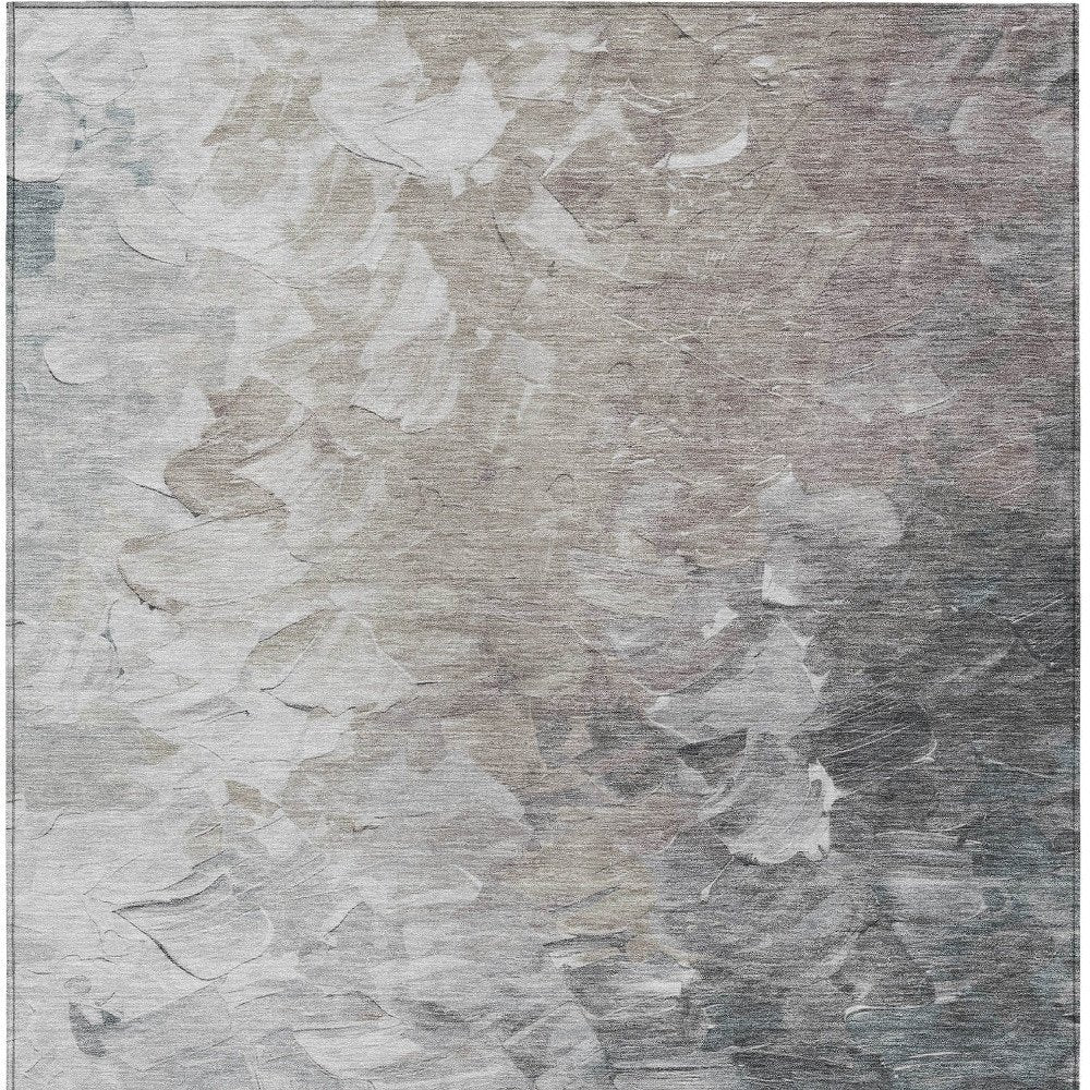 3' X 5' Taupe Brown And Silver Abstract Washable Indoor Outdoor Area Rug
