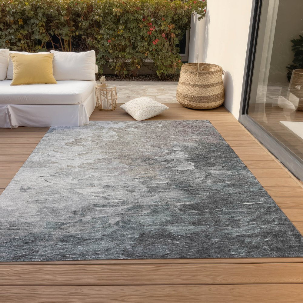 3' X 5' Taupe Brown And Silver Abstract Washable Indoor Outdoor Area Rug