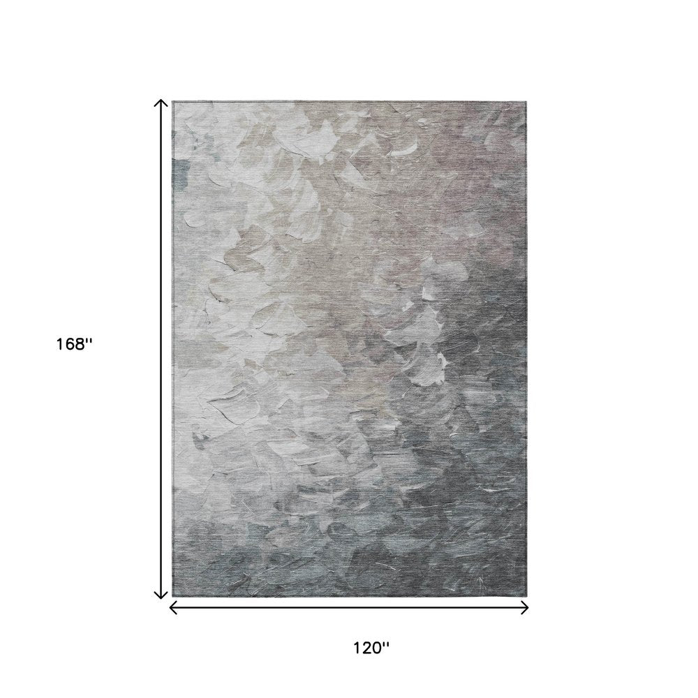 3' X 5' Taupe Brown And Silver Abstract Washable Indoor Outdoor Area Rug