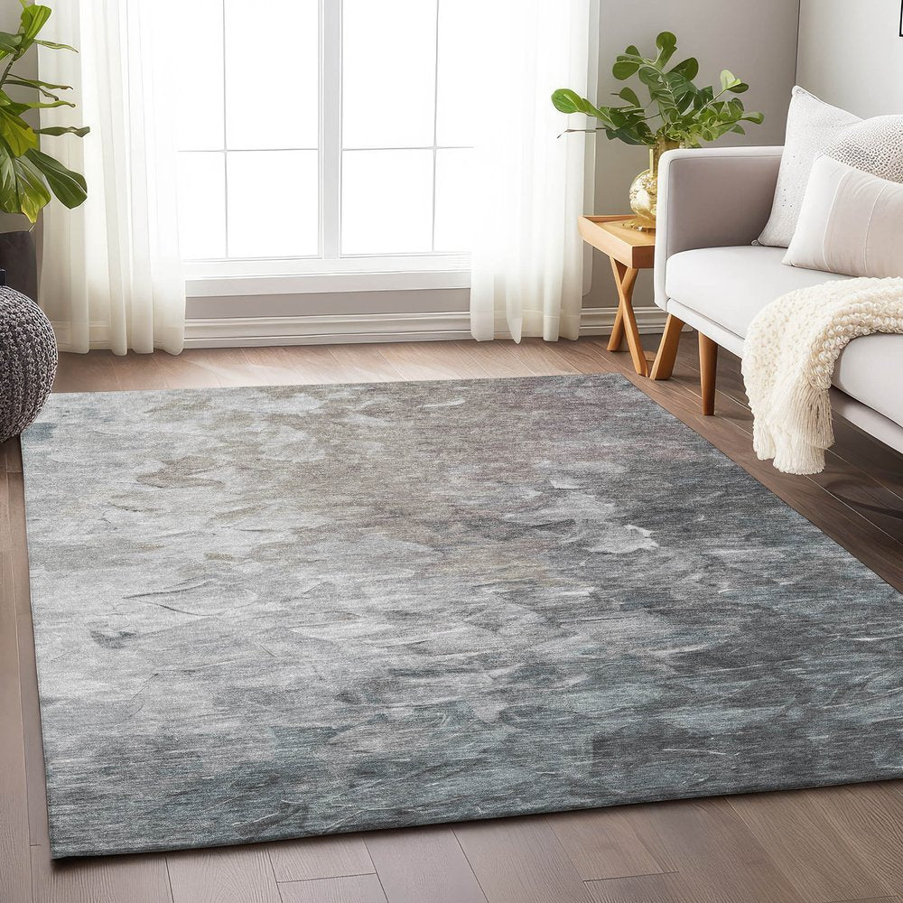3' X 5' Taupe Brown And Silver Abstract Washable Indoor Outdoor Area Rug