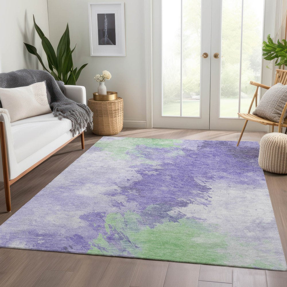 3' X 5' Lavender Mint Green And Ivory Abstract Washable Indoor Outdoor Area Rug