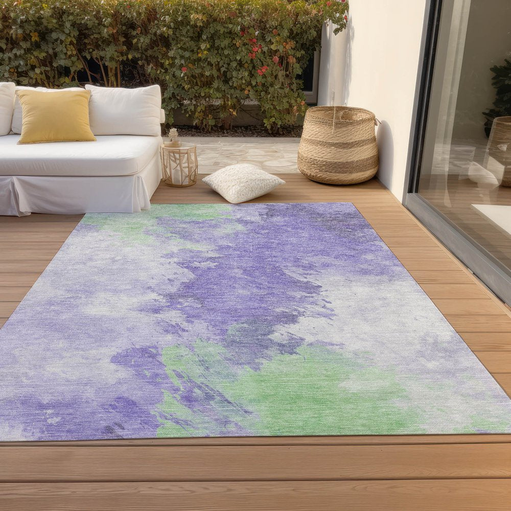 3' X 5' Lavender Mint Green And Ivory Abstract Washable Indoor Outdoor Area Rug