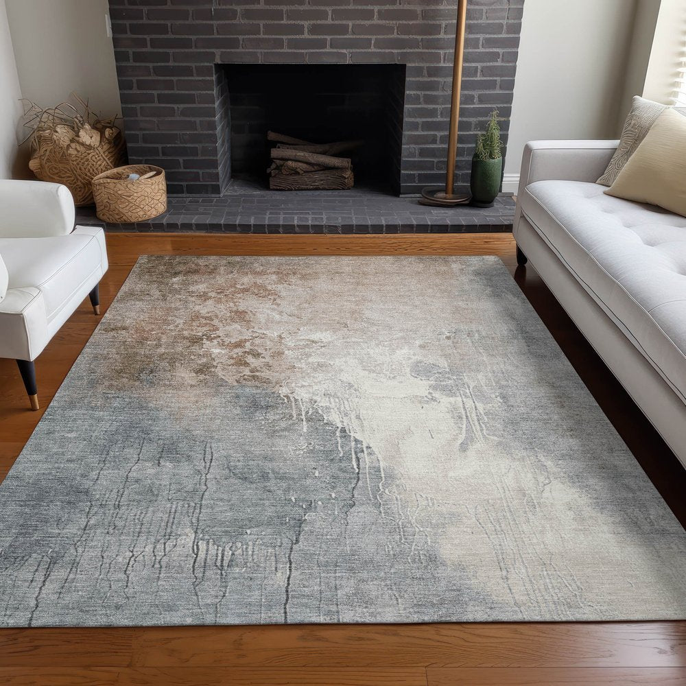 3' X 5' Rust And Gray Abstract Washable Indoor Outdoor Area Rug