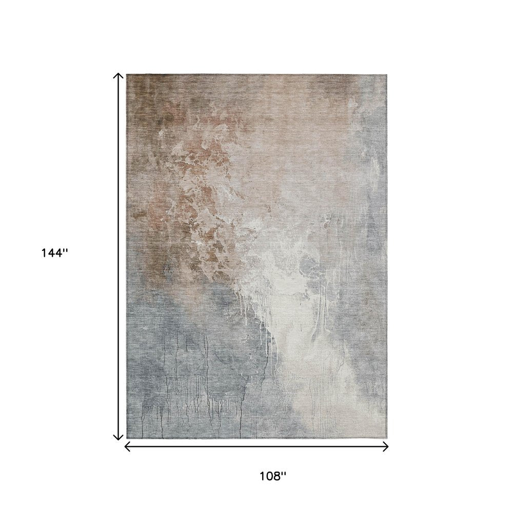 3' X 5' Rust And Gray Abstract Washable Indoor Outdoor Area Rug