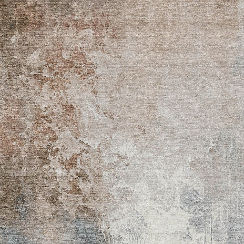 3' X 5' Rust And Gray Abstract Washable Indoor Outdoor Area Rug