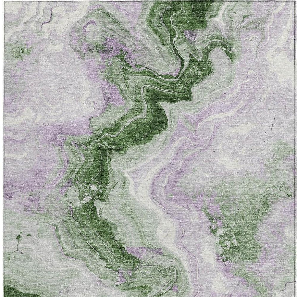 3' X 5' Olive Green And Lavender Abstract Washable Indoor Outdoor Area Rug