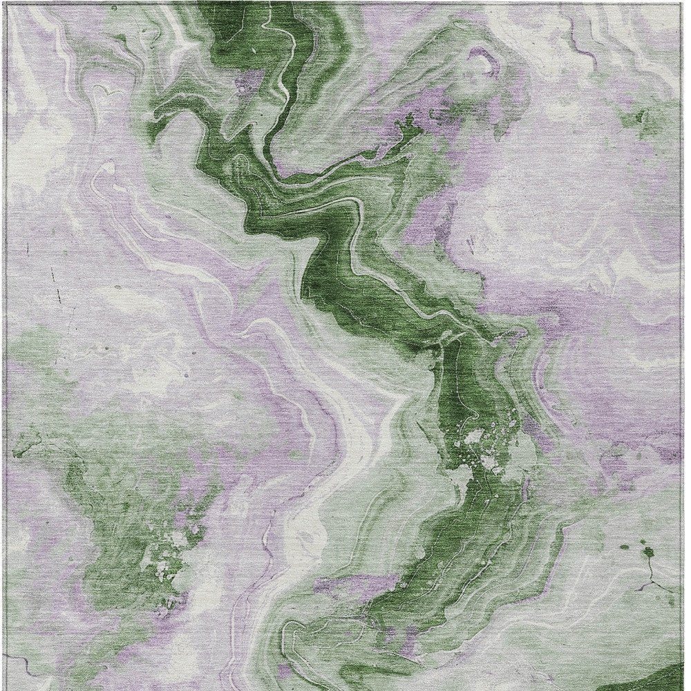 3' X 5' Olive Green And Lavender Abstract Washable Indoor Outdoor Area Rug