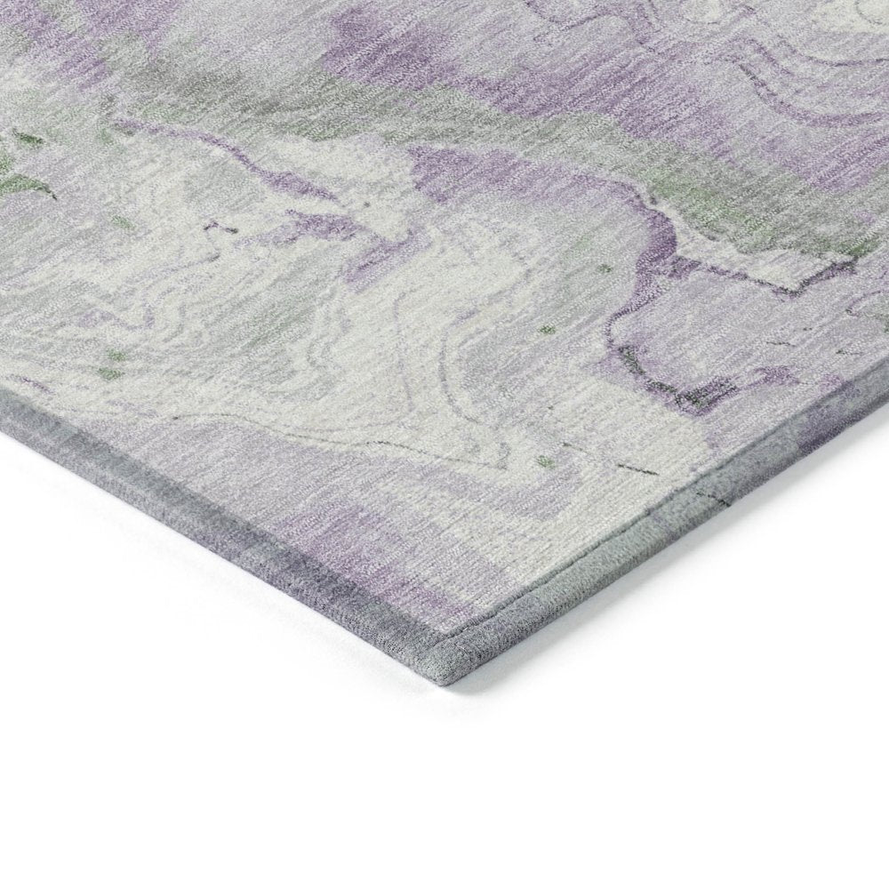3' X 5' Olive Green And Lavender Abstract Washable Indoor Outdoor Area Rug
