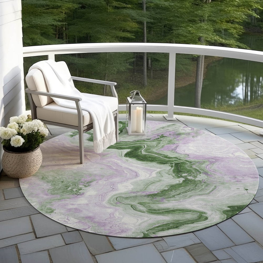 3' X 5' Olive Green And Lavender Abstract Washable Indoor Outdoor Area Rug