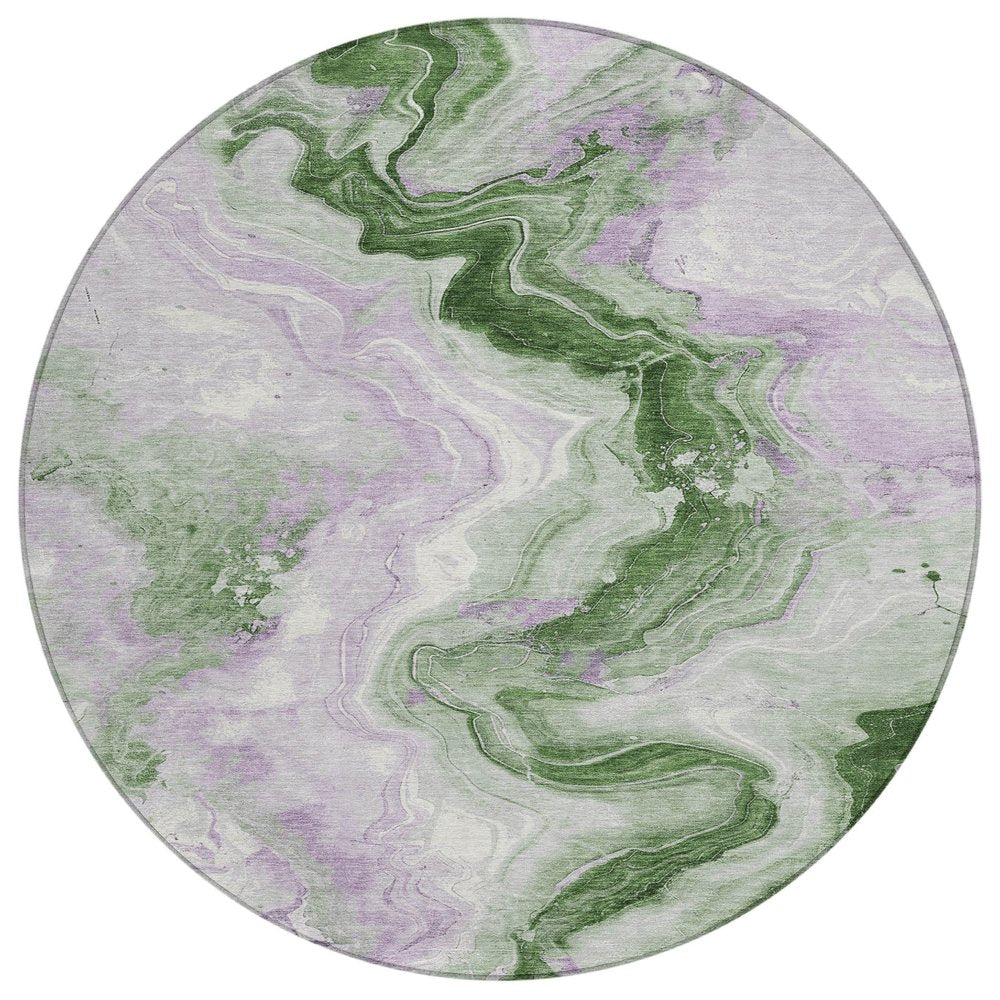 3' X 5' Olive Green And Lavender Abstract Washable Indoor Outdoor Area Rug