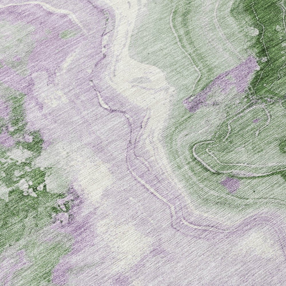3' X 5' Olive Green And Lavender Abstract Washable Indoor Outdoor Area Rug