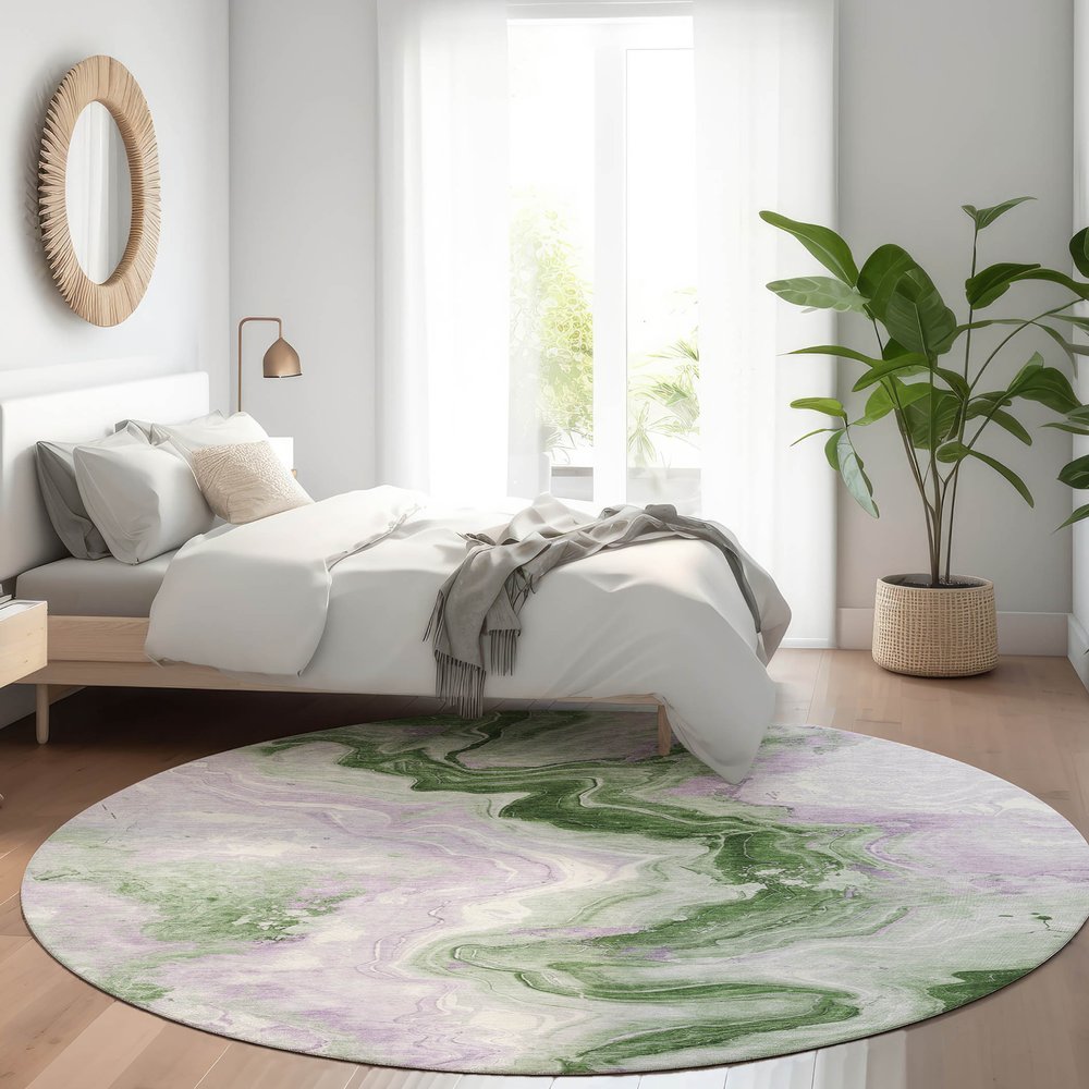 3' X 5' Olive Green And Lavender Abstract Washable Indoor Outdoor Area Rug
