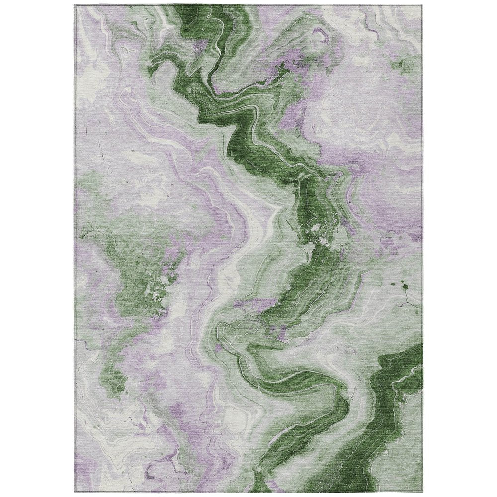 3' X 5' Olive Green And Lavender Abstract Washable Indoor Outdoor Area Rug