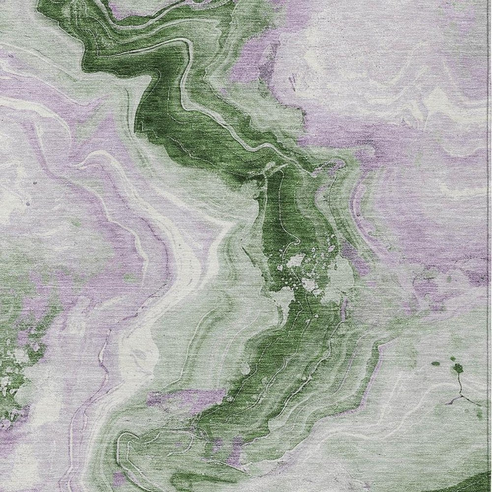 3' X 5' Olive Green And Lavender Abstract Washable Indoor Outdoor Area Rug