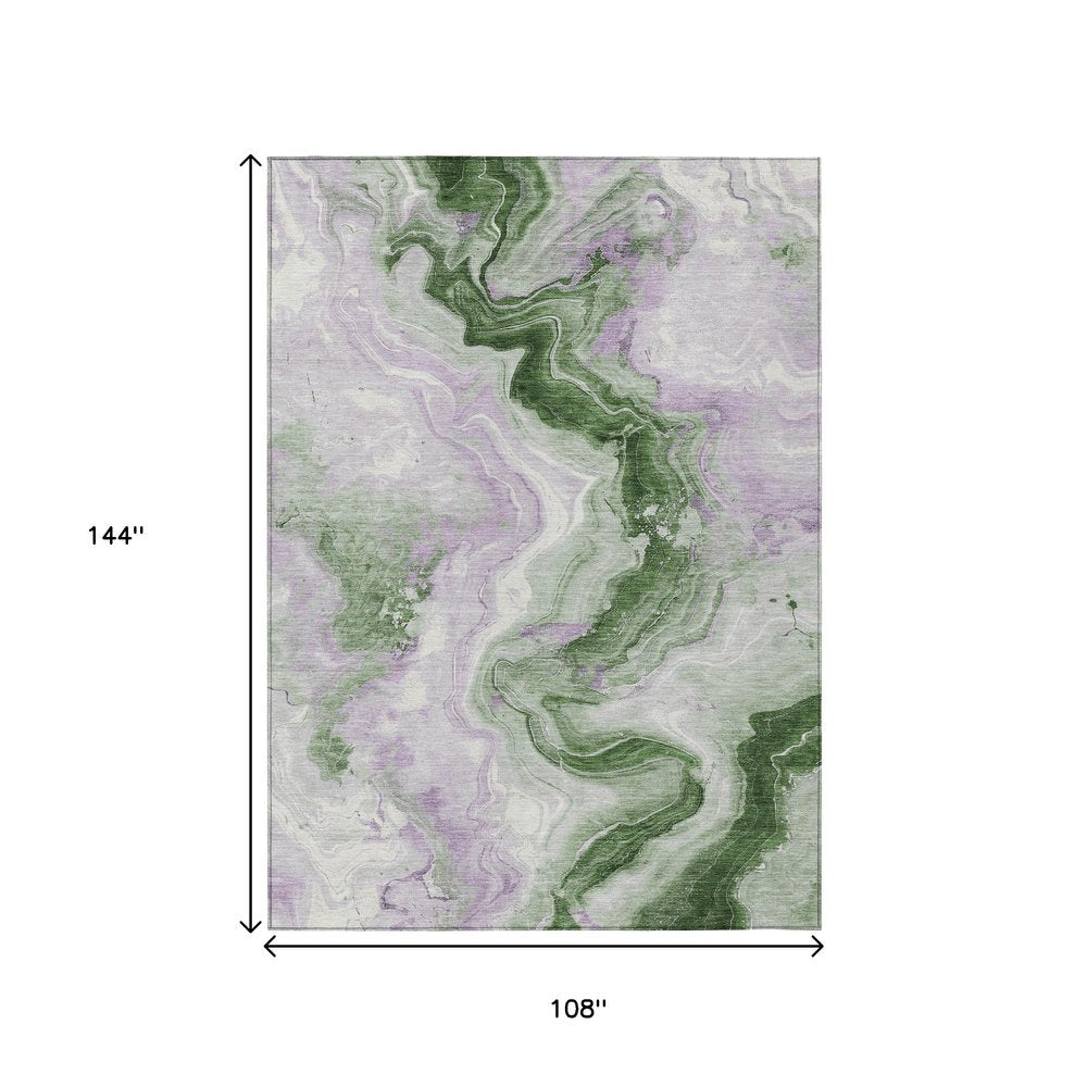 3' X 5' Olive Green And Lavender Abstract Washable Indoor Outdoor Area Rug