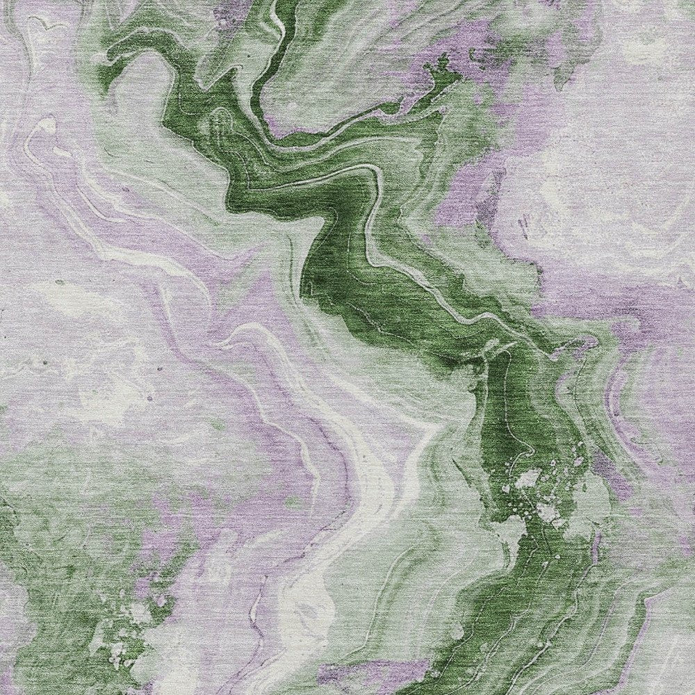 3' X 5' Olive Green And Lavender Abstract Washable Indoor Outdoor Area Rug
